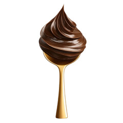 Obraz premium chocolate cream on golden spoon isolated on transparent background .