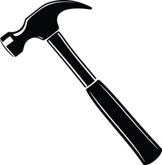 Detailed hammer silhouette vector illustration, classic claw hammer design with defined contours and handle shape, ideal construction tool graphic for carpentry, DIY, hardware projects