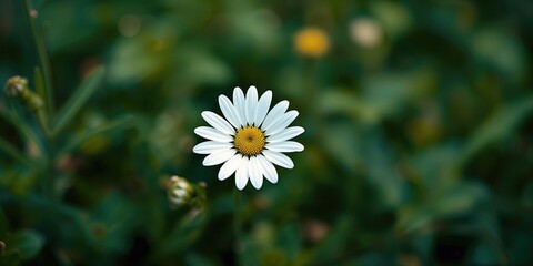Detailed view of a daisy flower in a garden setting, highlighting natural floral features for springtime recognition