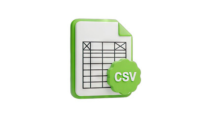 CSV File Icon Representing Data Spreadsheet and Comma Separated Values Format on a Transparent Background