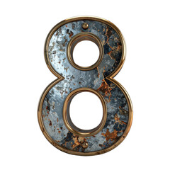 Metallic 3D Number Eight with Textured Antique Finish in Silver and Brown Colors Suitable for Various Designs