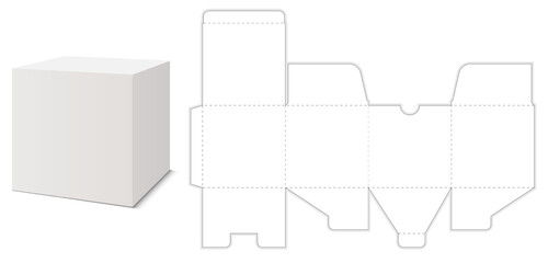 3D box with matching flat net layout. Clean geometric packaging design for product visualization.