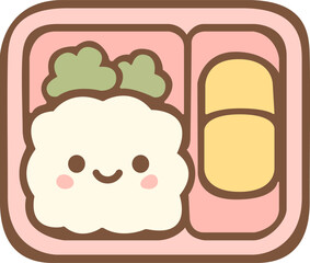 Cute Bento Box Illustration with Rice and Egg