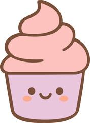 Cute Cupcake Illustration with Pink Frosting