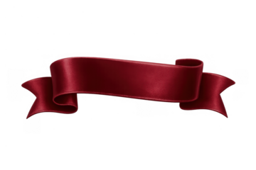 Deep red satin ribbon banner waving, unfurling realistic fabric design element, isolated with transparent background