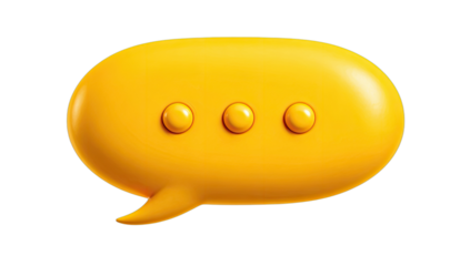 Bright yellow 3D speech bubble with three dots, conveying communication