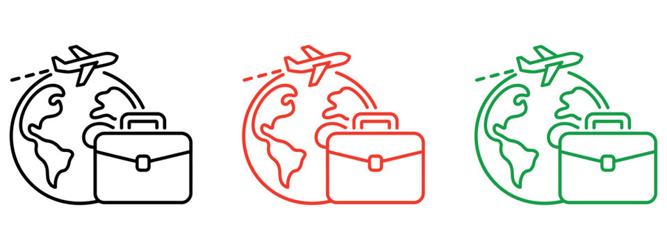 Business Travel Linear Icon
Fly Abroad for Work Thin Line Vector. Contour symbol representing International Journey, Work Meeting, and the Tourism Industry. Vector isolated outline drawing.