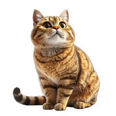 Obraz premium Adorable Domestic Cat with Striking Eyes Sitting Gracefully Against a White Background