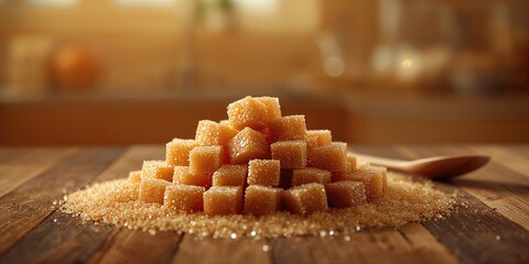 Organic cane brown sugar cubes, a natural sweetening ingredient, used in baking and beverages, Earth Day