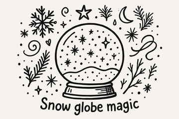 Fototapeta premium Snow Globe Enchantment. Snow globe magic. Hand-drawn doodle illustration of Snow globe magic. Central doodle