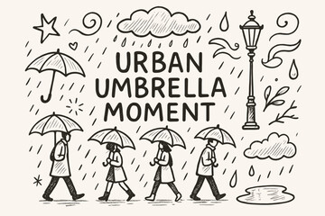 Obraz premium Urban Umbrella Doodle. Urban umbrella moment. Hand-drawn doodle illustration of Urban umbrella moment. Central