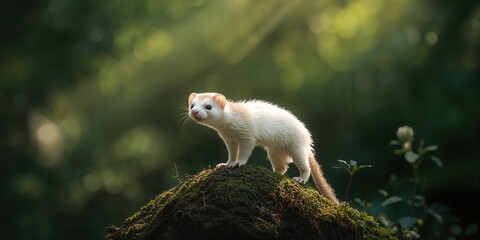 Fototapeta premium A close-up of a weasel hunting for prey in natural habitat, predator behavior, Earth Day