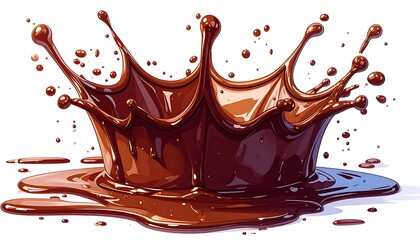 Glossy chocolate splash resembling a crown, with dripping liquid and a smooth surface on a plain white background