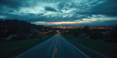 Fototapeta premium Urban streets and village pathways beneath a cloudy evening sky, ambient light setting