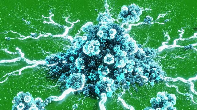 Evolutionary patterns in complex systems simulation with Game of Life simulation evolving effect green screen cellular automata style