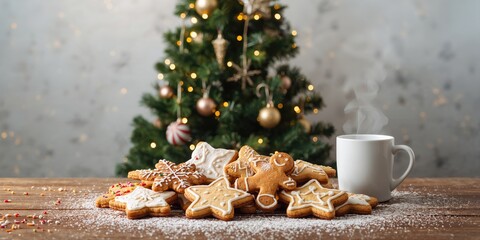 Fototapeta premium Christmas cookies on a baking sheet prepared for decoration, seasonal celebration