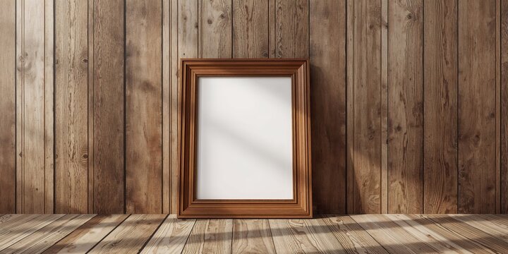 8x10 wooden frame mockup on wooden background, suitable for artwork display or photograph presentation