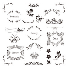 ラグジュアリーでシンプルな飾りのセット　装飾 レースモチーフ素材　白い背景