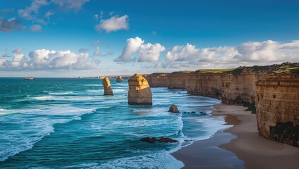 Cliffside formations of 12 apostles, erosion process, coastal scenery, Earth Day