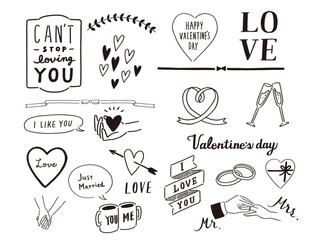 手描きのイラスト ハート 結婚 バレンタイン バリエーション 装飾 モチーフ素材 あしらい 白い背景