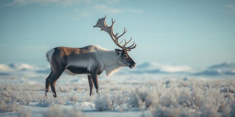 Reindeer herd with adult bull in Arctic environment, illustrating population control measures