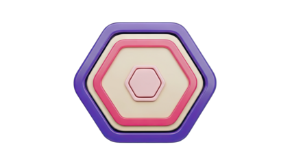 Concentric Hexagons in Shades of Purple Pink and Cream with a Transparent Background Abstract Geometric Shape with Clean Edges and Smooth Surfaces and Subtle Lighting