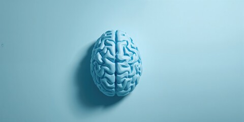 Light blue background featuring a paper-crafted brain model, suitable for neuroscience or mental health layouts