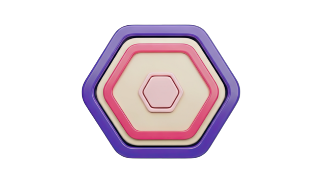 Concentric Hexagons in Shades of Purple Pink and Cream with a Transparent Background Abstract Geometric Shape with Clean Edges and Smooth Surfaces and Subtle Lighting - Powered by Adobe