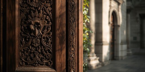Close-up of a church gate with ornate metalwork, serving as a decorative architectural feature, urban heritage preservation