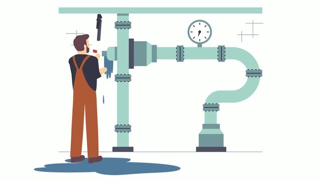 industrial pipeline maintenance replacing leaked valve animation, Engineers urgent maintenance task force animated video, plumbing worker Clip Handyman Service footage, HVAC technician motion graphics