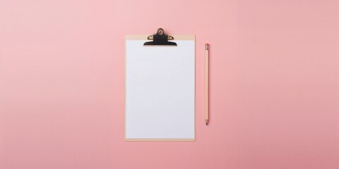 Flat lay with a blank clipboard and pencil on a colorful pastel background, suitable for layout design or visual planning