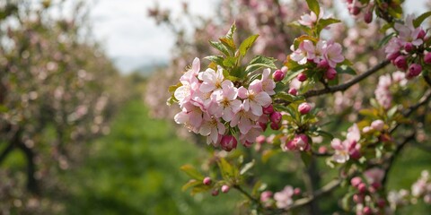 Apple blossoms on branches during spring, highlighting seasonal bloom for Earth Day