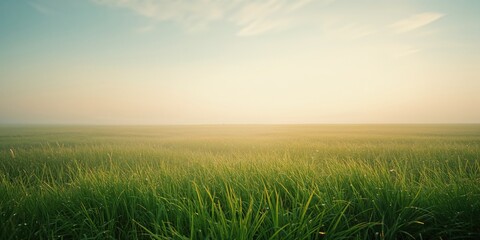 Sunlit green grass in the morning, serving as a natural backdrop for text or graphics