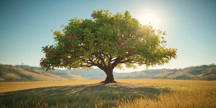 Castor Bean plant with distinctive seed capsules, a sustainable oil crop, summer foliage, Earth Day
