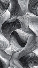 Flowing grey & white abstract curves, creating a swirling textured pattern. Soft light emphasizes the dynamic composition