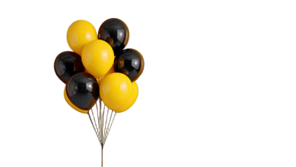 Bunch of yellow and black balloons tied together on black background