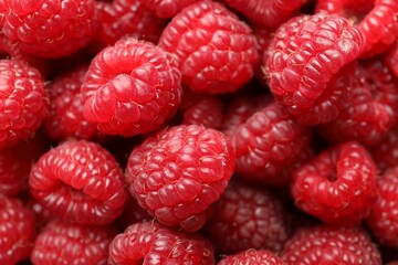 Fresh ripe raspberries as background, closeup view