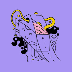 Cute House Line Art Character Illustration