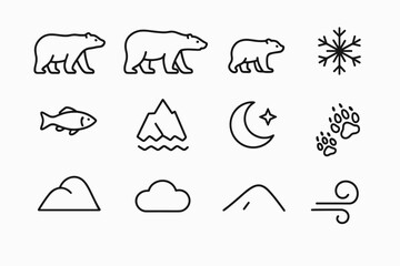Obraz premium Polar Bear Silhouette Icons. Polar bear family silhouettes. Line outline icon set of Polar bear family