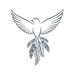 Fototapeta premium Elegant Dove with Feathered Tail, Stylized Art for Peace and Freedom Symbolism