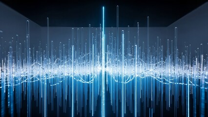 Blue Digital Waveforms Create Futuristic Light Landscape.