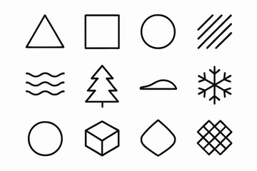 Geometric Winter Icons. Graphic winter shadows. Line outline icon set of Graphic winter shadows: geometric