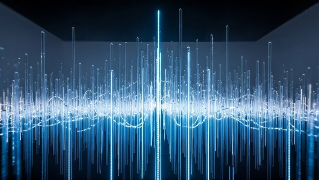 Blue Digital Waveforms Create Futuristic Light Landscape. - Powered by Adobe