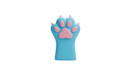 Cute Blue Cartoon Cat Paw with Pink Paw Pads and Claws on a Transparent Background Isolated Object
