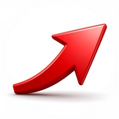 Glossy red arrow curves upward to the right, casting a soft shadow on a white background