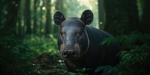 South American tapirs close-up portrait in natural habitat highlighting wildlife preservation