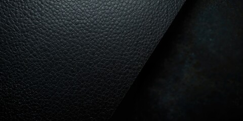 Detailed view of black leather with textured surface for UI backdrop and design purposes, focusing on material properties