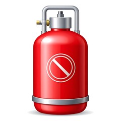 Glossy, red gas cylinder with a white prohibition sign against a bright white backdrop in a digital illustration