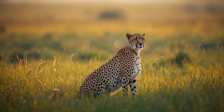 Cheetah lying in grassy plains, highlighting endangered species protection