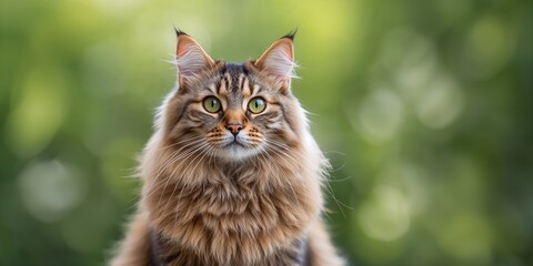 Long-haired tabby cat portrait, fur texture for pet grooming reference
